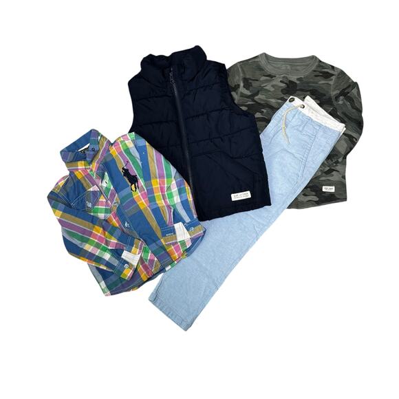 Boys Clothing Bundle Ralph Lauren Gap 4/5 Shirt Puffer Vest Camo Classic Preppy - Picture 1 of 10